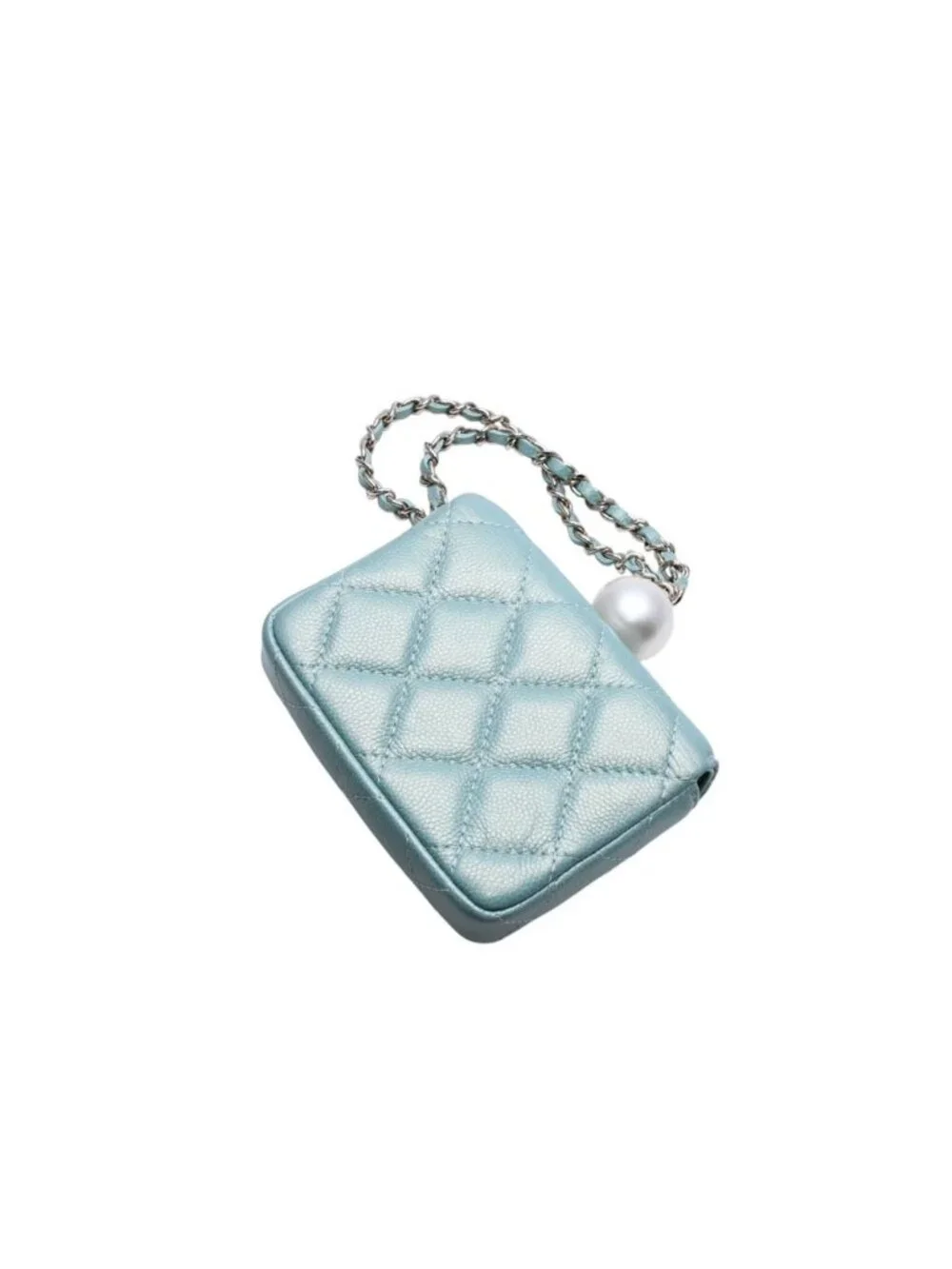 Chanel Quilted Chain Flap Coin Purse CC Logo Caviar Leather